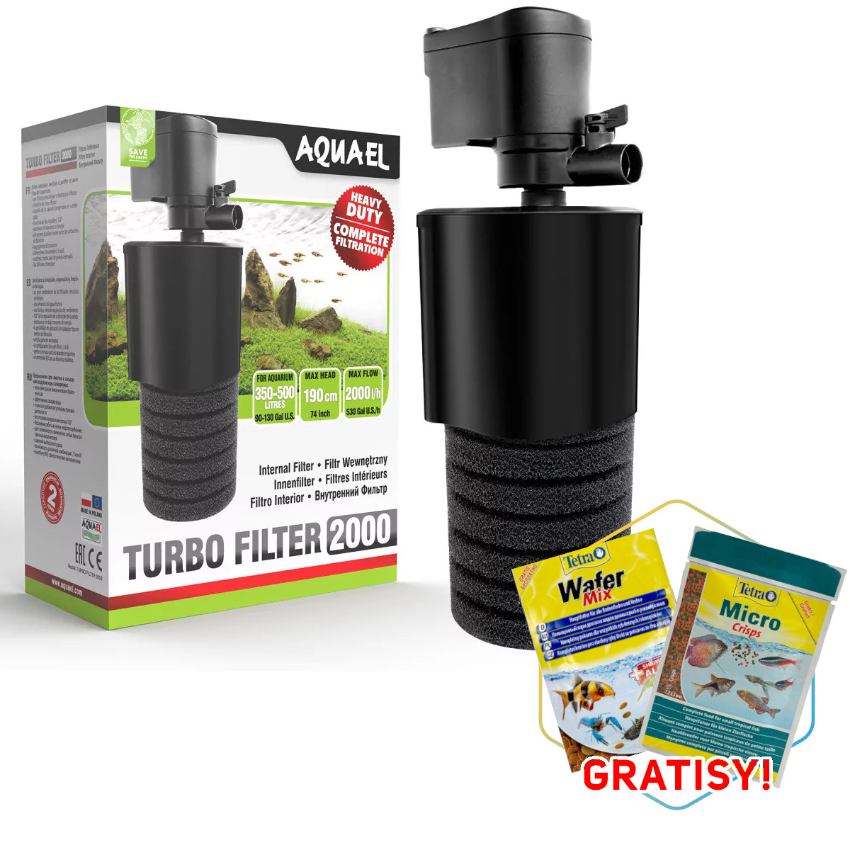 Aquael Turbo 2000 Filtr wewnętrzny do akwarium od 350L + gratisy