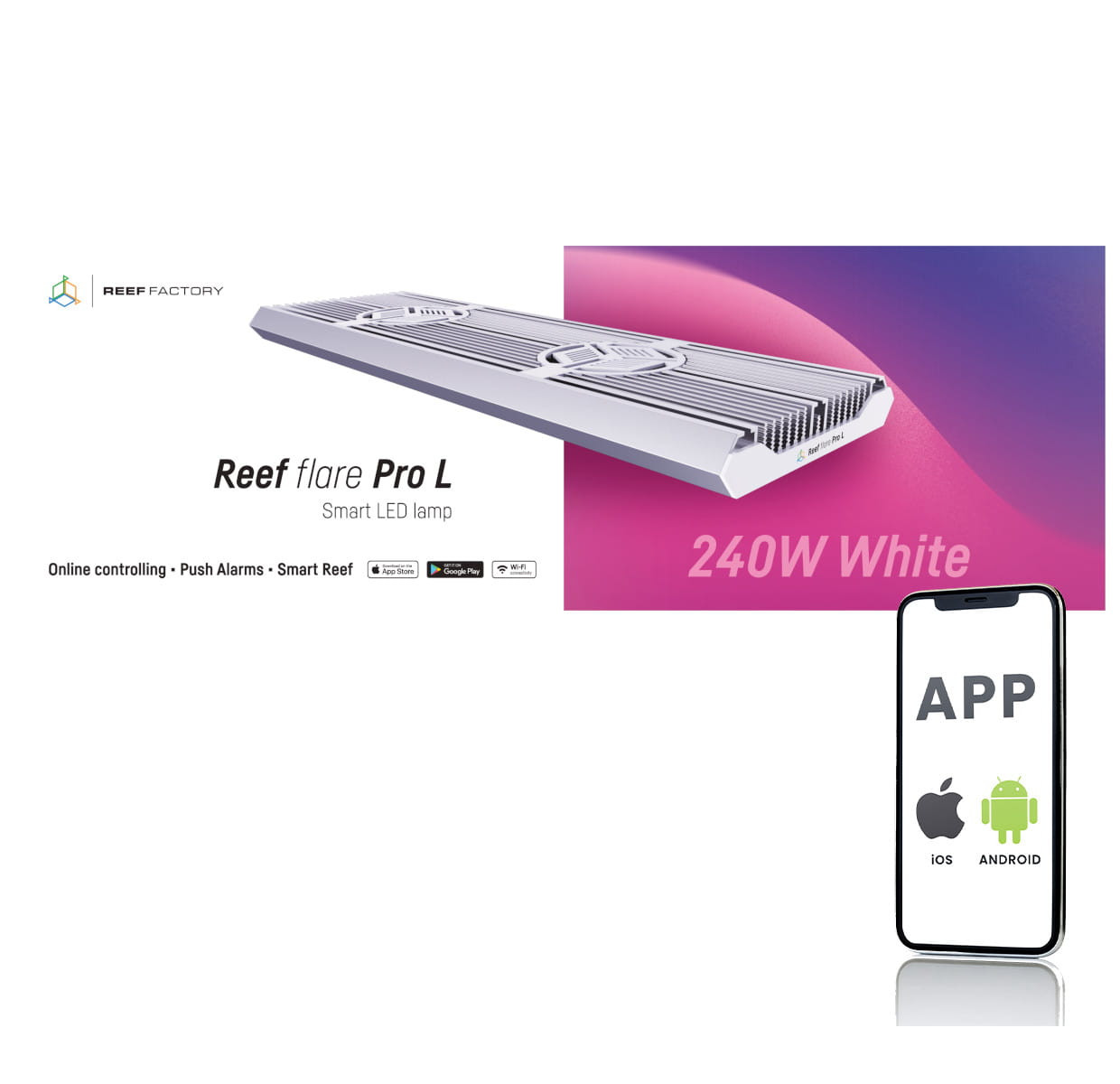 Reef Factory Reef Flare Pro L 240W biała - Oświetlenie do akwarium morskiego