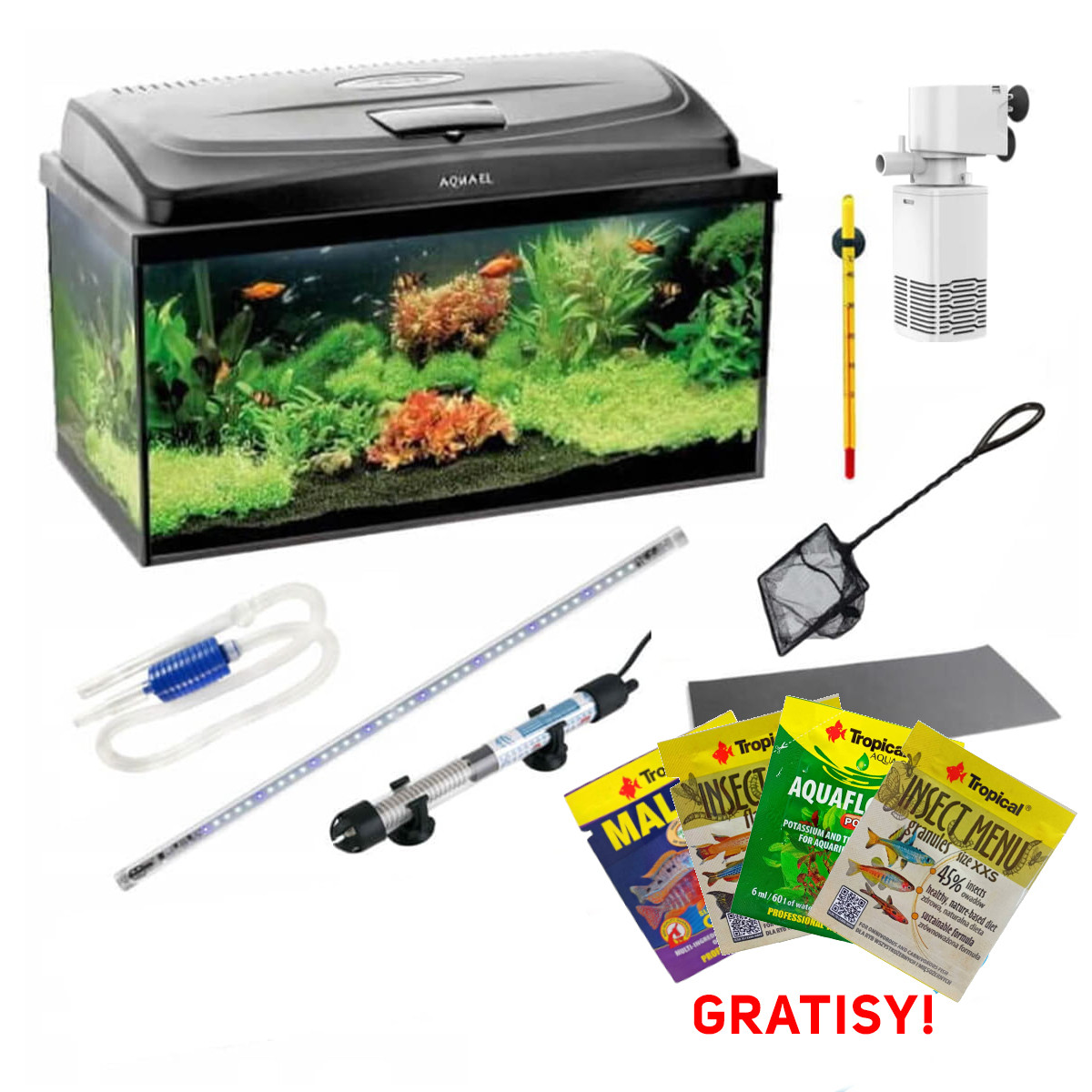 Akwarium 60 LED czarne + full wyposażenie - V2