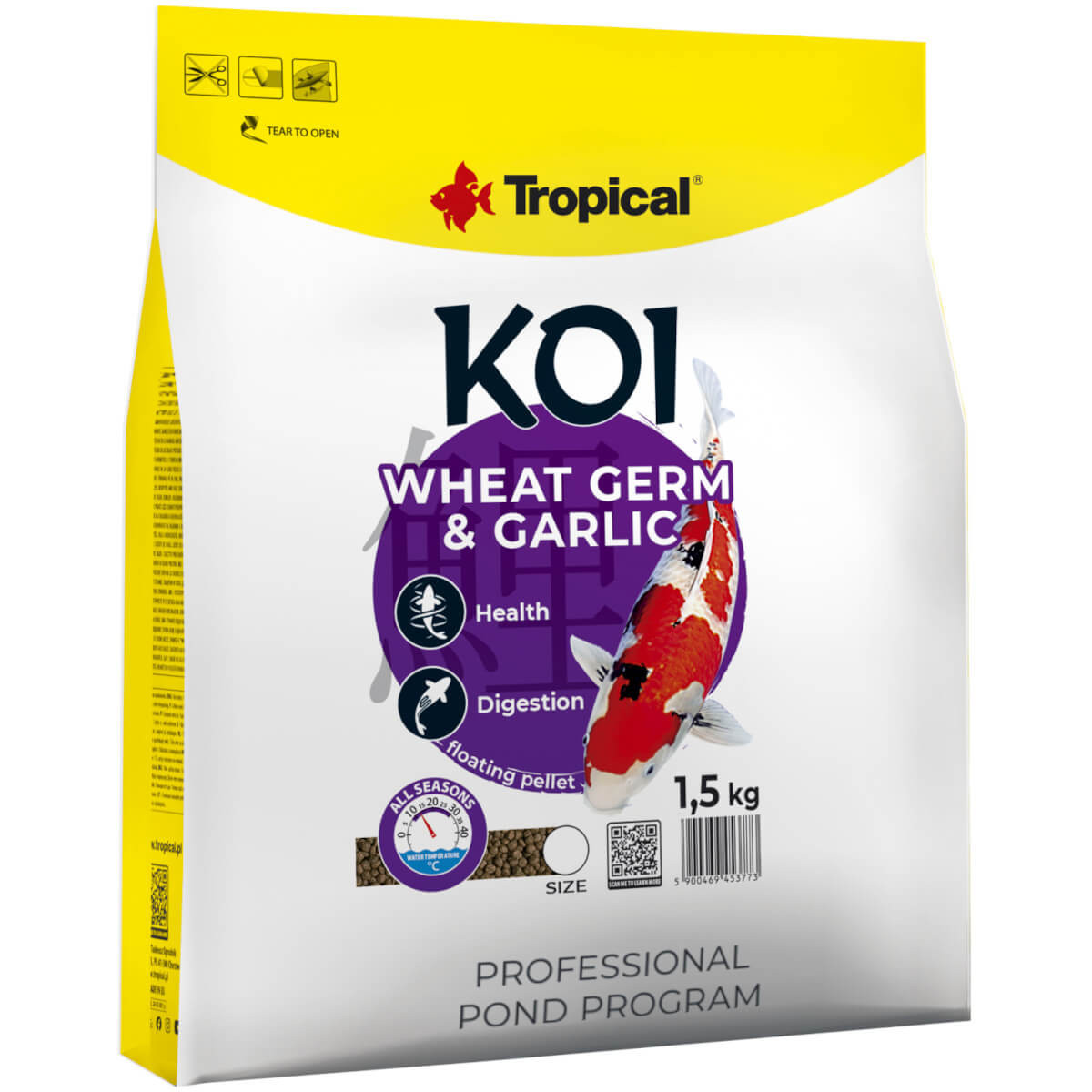 Tropical Koi Wheat Germ&Garlic Pellet M 5L - 1,5kg Pokarm dla ryb