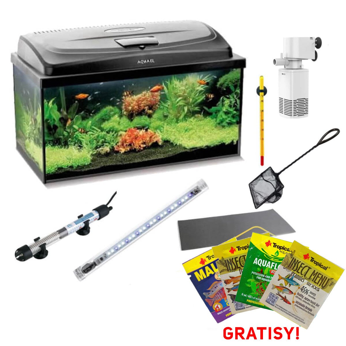 Akwarium 60 LED D&N czarne + full wyposażenie - V1