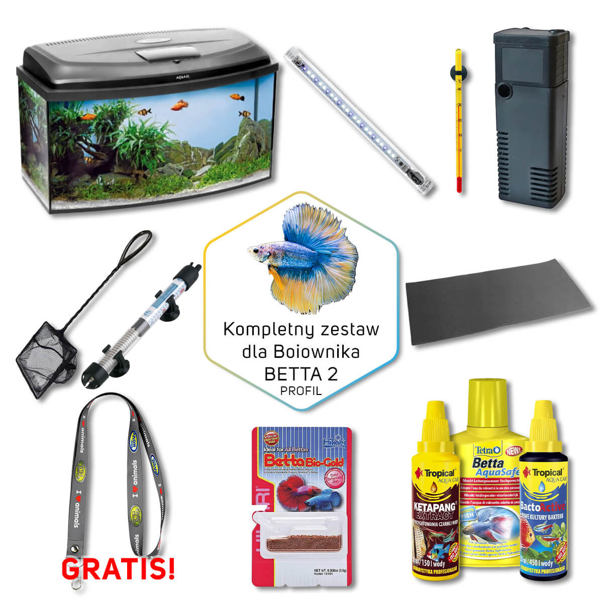 BETTA 2 Zestaw akwarium dla bojownika 20L PROFIL + gratis