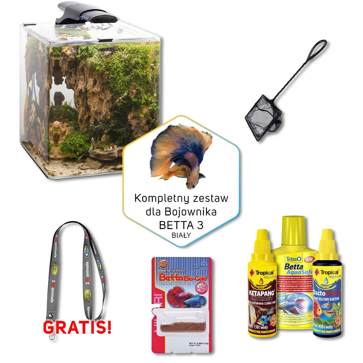BETTA 3 Zestaw akwarium dla bojownika OPTI 19L biały + gratis