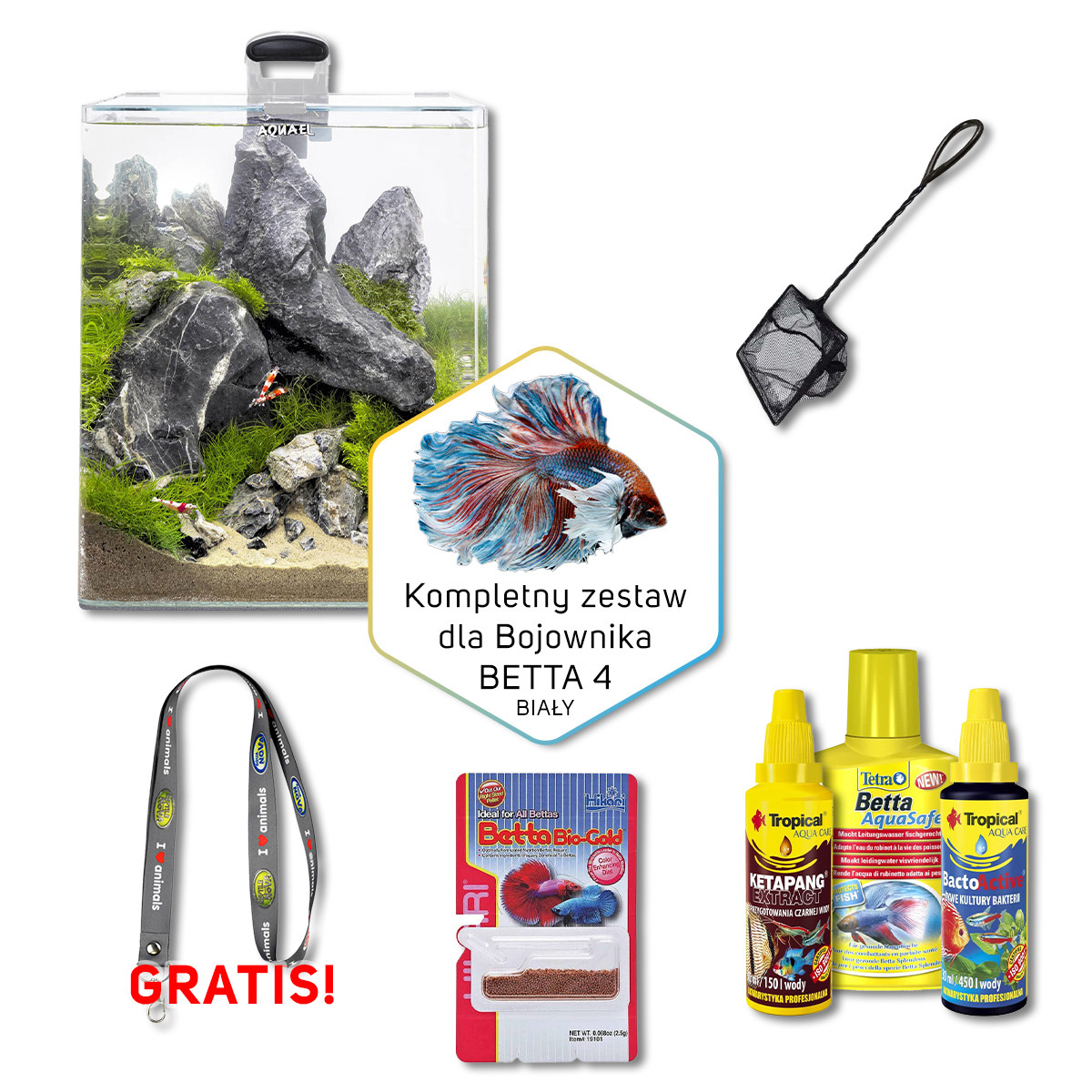BETTA 4 Zestaw akwarium dla bojownika OPTI 29L biały + gratis