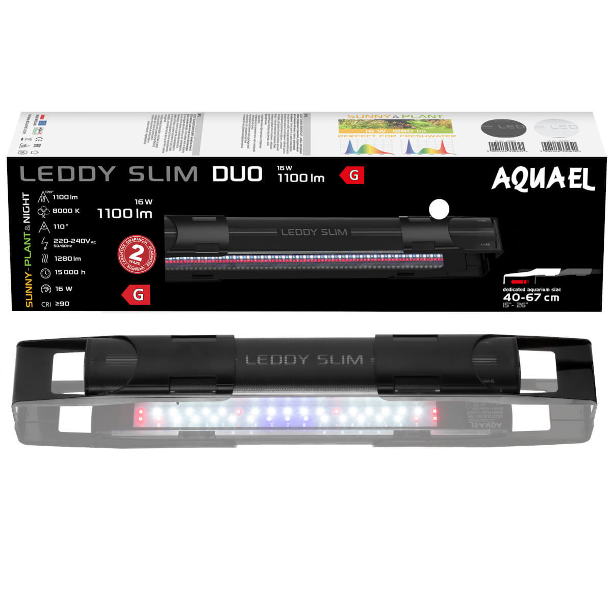 Aquael Leddy Slim Duo Sunny Plant&Night 16W LED czarna 40-60cm