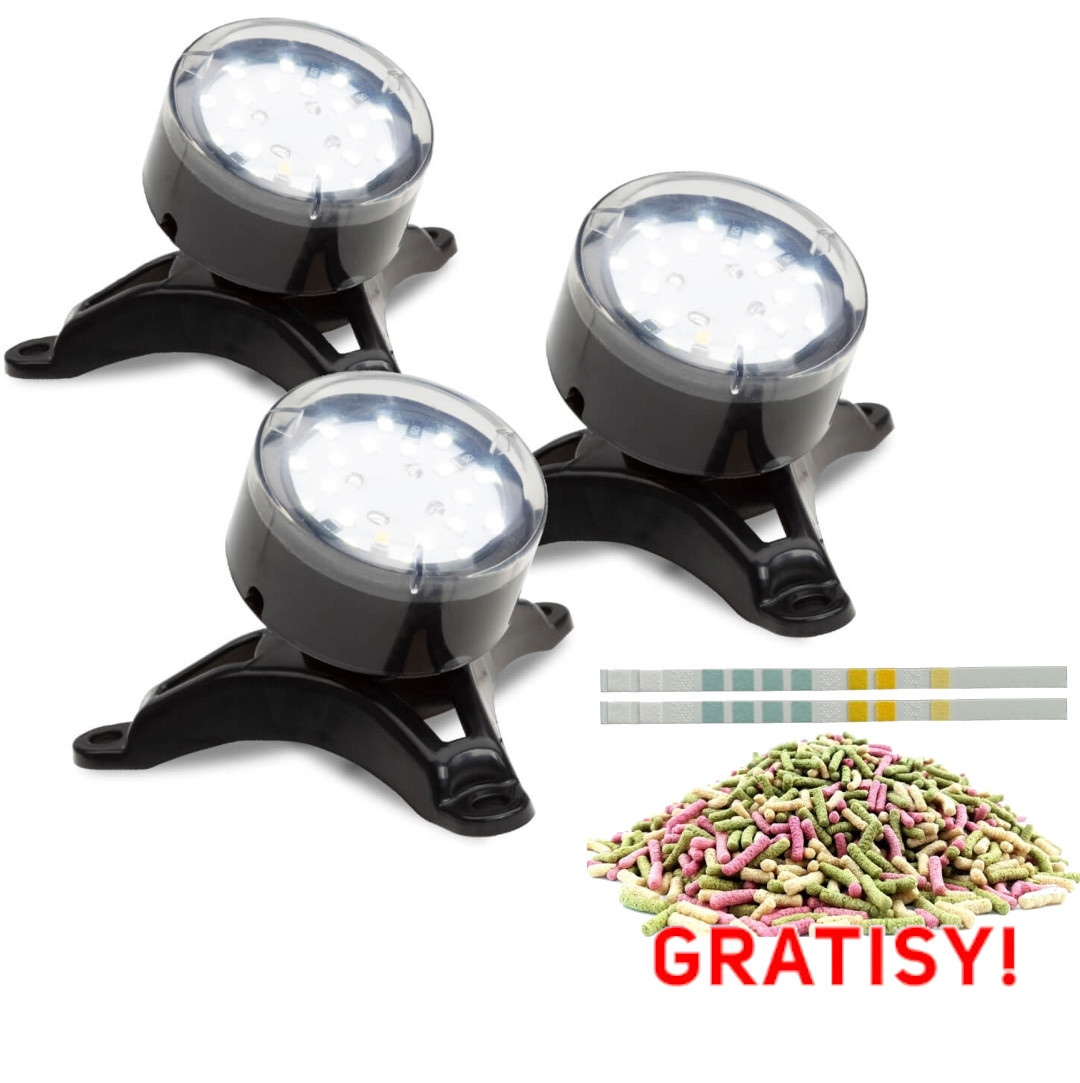 Aquael WaterLight Trio White - Oświetlenie 3 lampy LED do oczka + gratisy