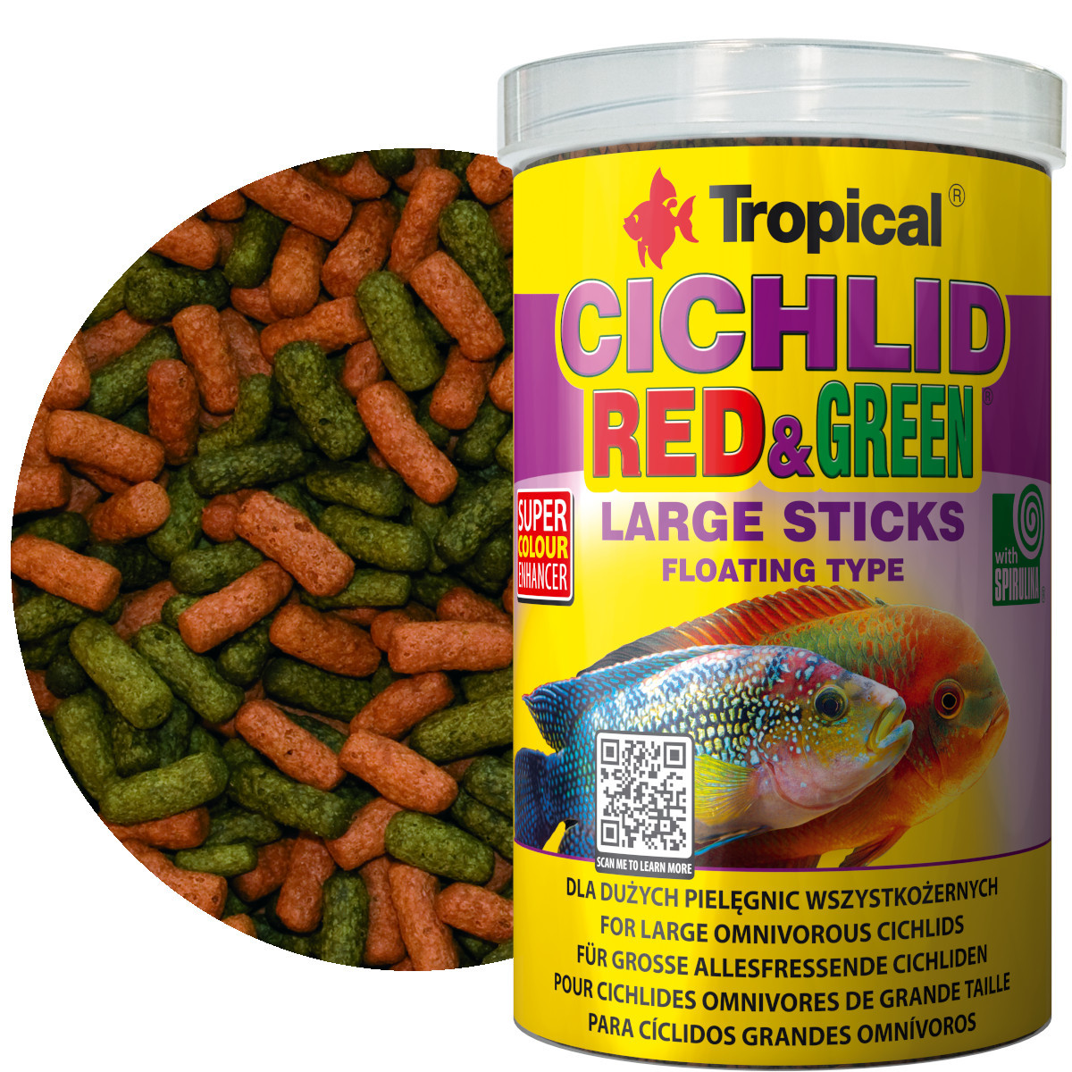 Tropical Cichlid Red&Green Large Sticks 1000ml Pokarm dla pielęgnic