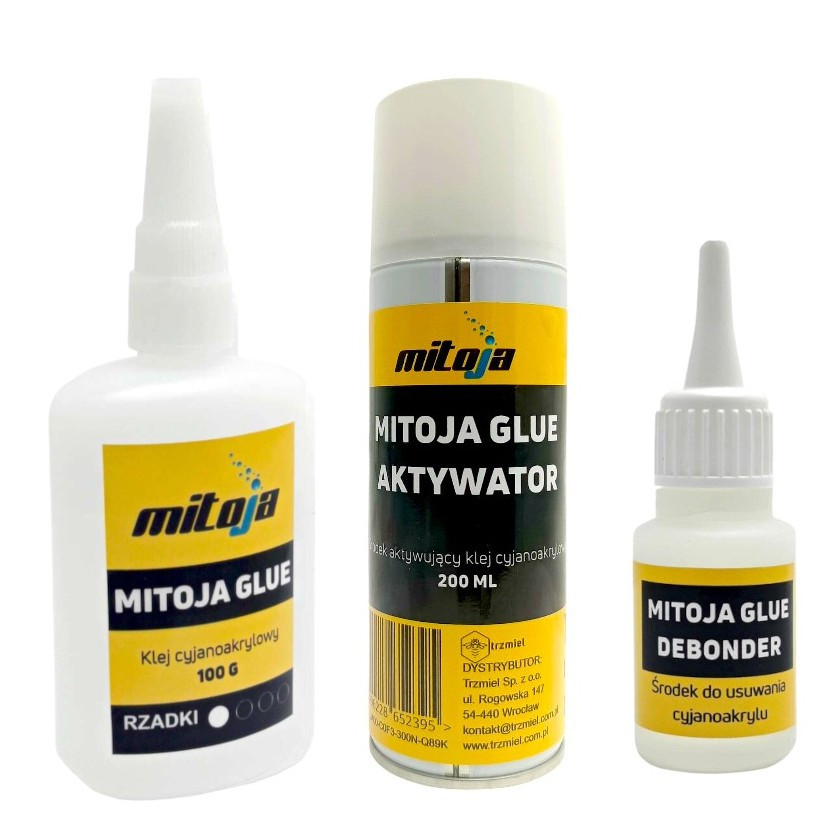 Zestaw Mitoja Glue Rzadki Klej cyjanoakrylowy + Aktywator + Debonder