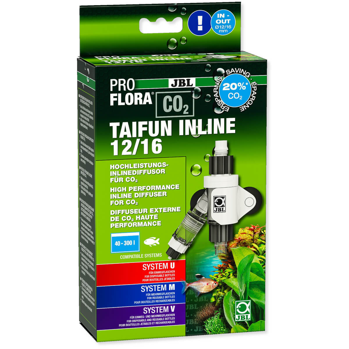 JBL ProFlora Taifun Inline Reaktor dyfuzor do CO2 na wąż 12/16mm