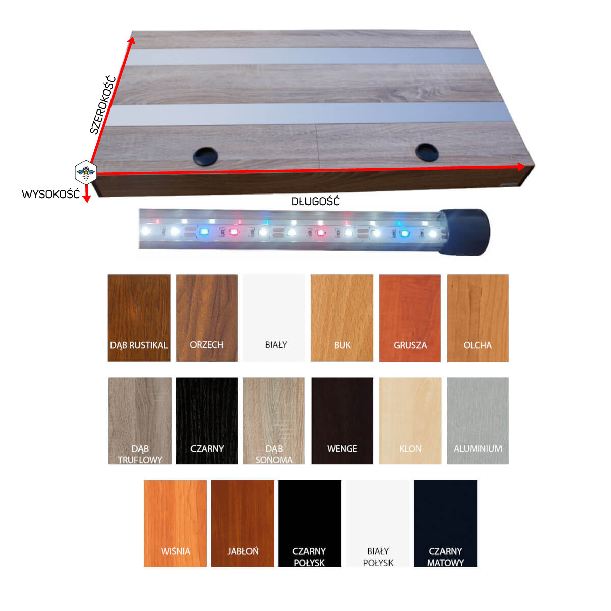 Aquastel Pokrywa aluminiowa LED na wymiar 17 kolorów