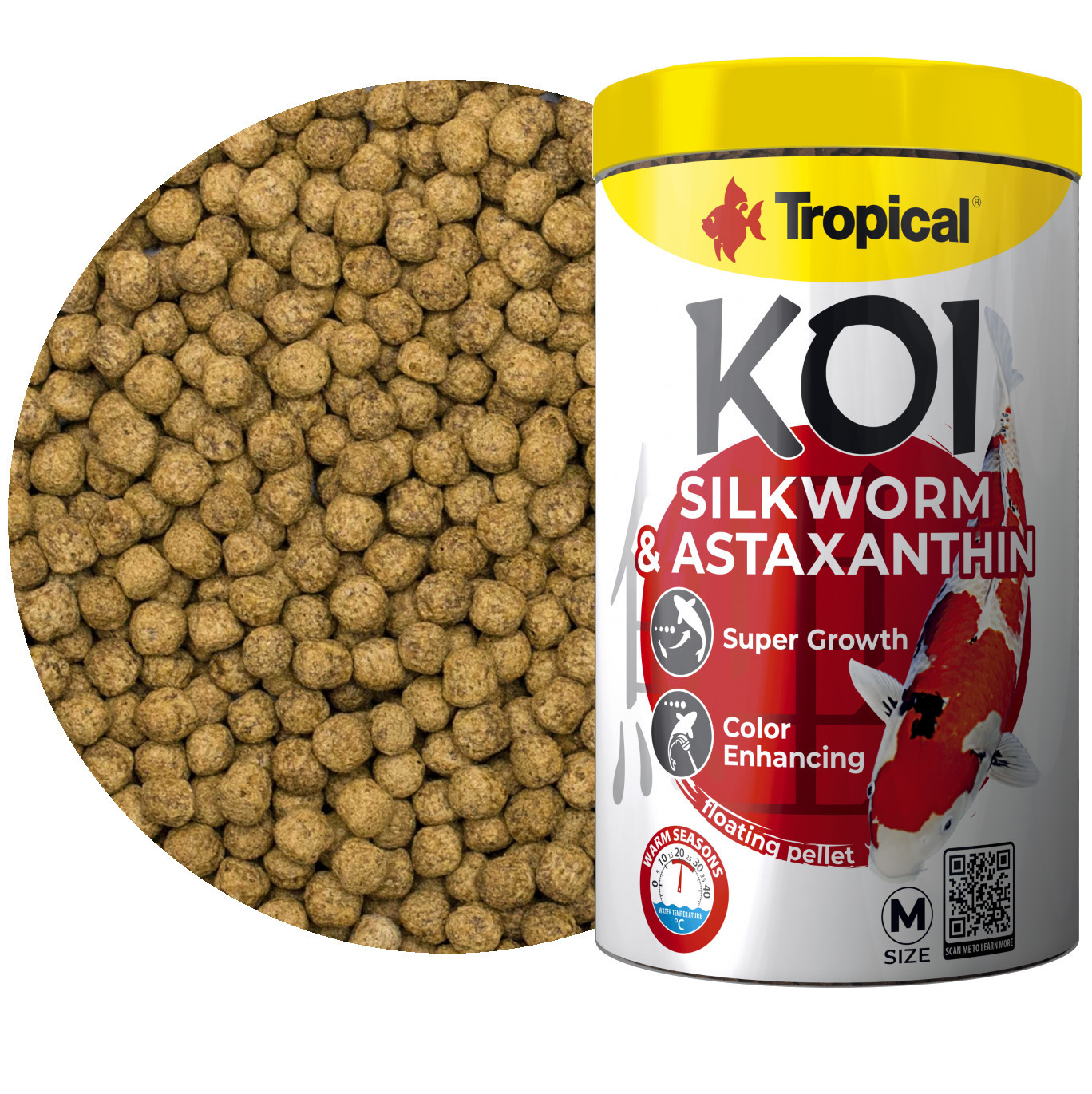 Tropical Koi Silkworm&Astaxanthin M 1L - 320g Pokarm dla karpi Koi
