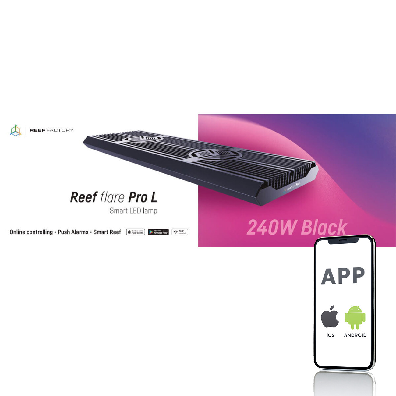 Reef Factory Reef Flare Pro L 240W czarna - Oświetlenie do akwarium morskiego