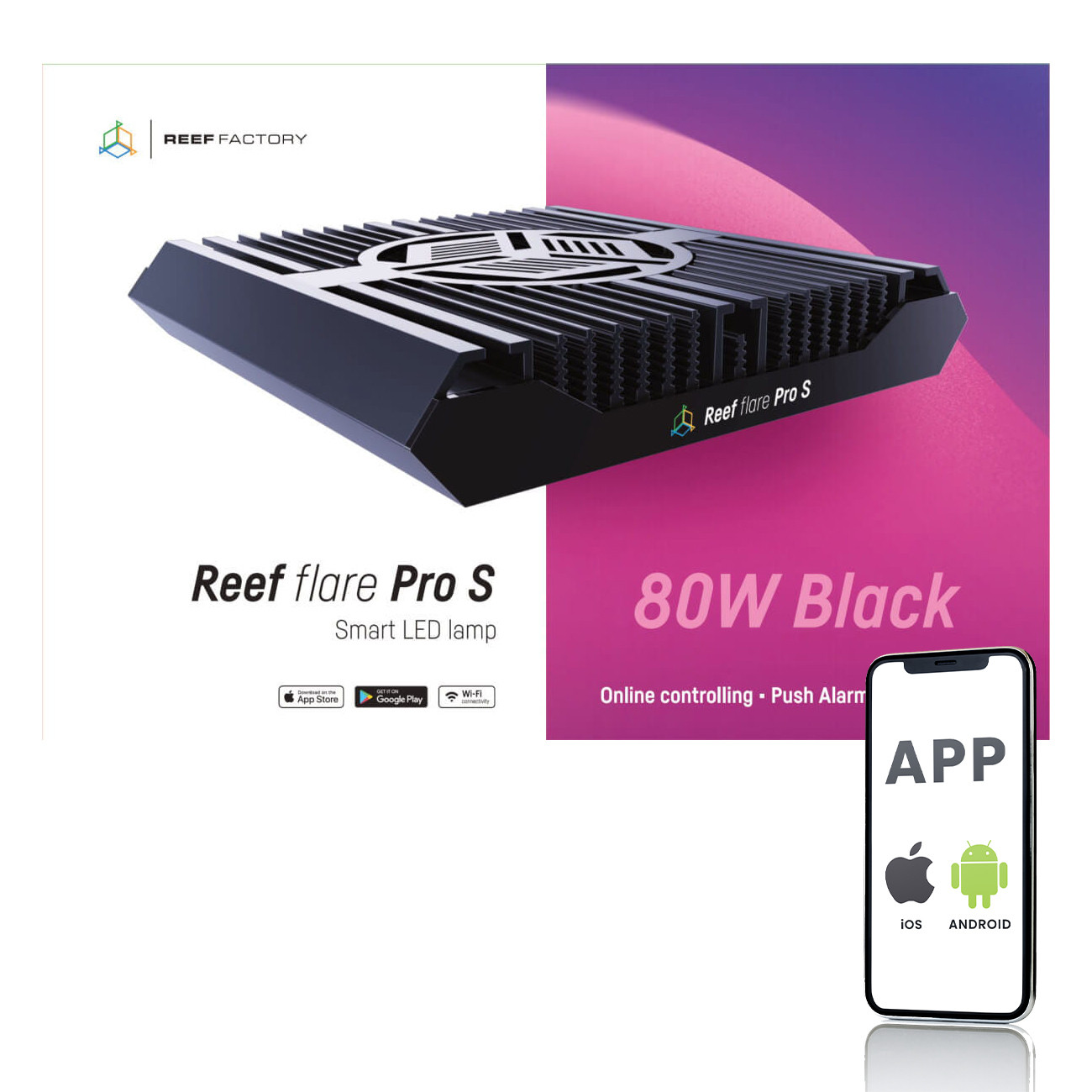 Reef Factory Reef Flare Pro S 80W czarna - Oświetlenie do akwarium morskiego