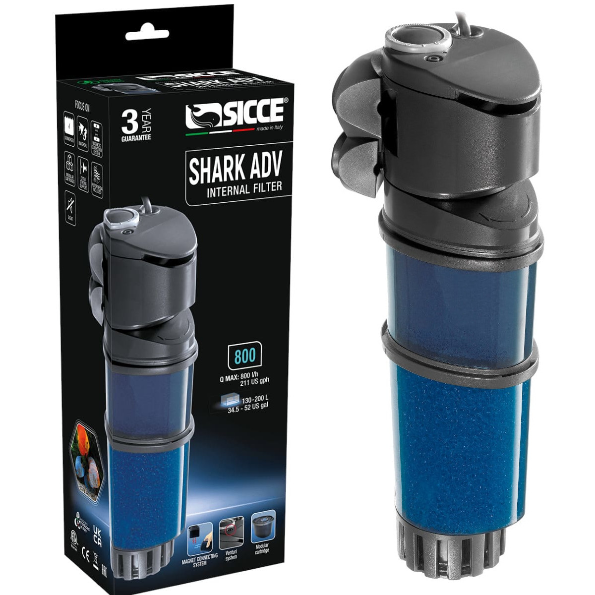 Sicce Shark ADV 800 - Filtr wewnętrzny do akwarium 130-200L