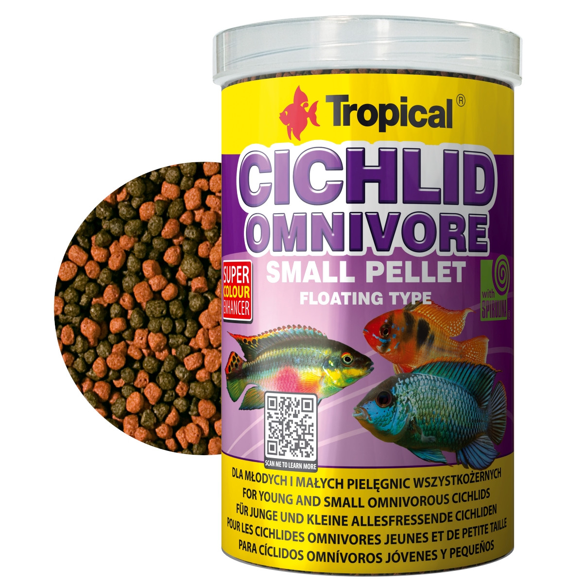 Tropical Cichlid Omnivore Small Pellet 1000ml Pokarm dla pielegnic