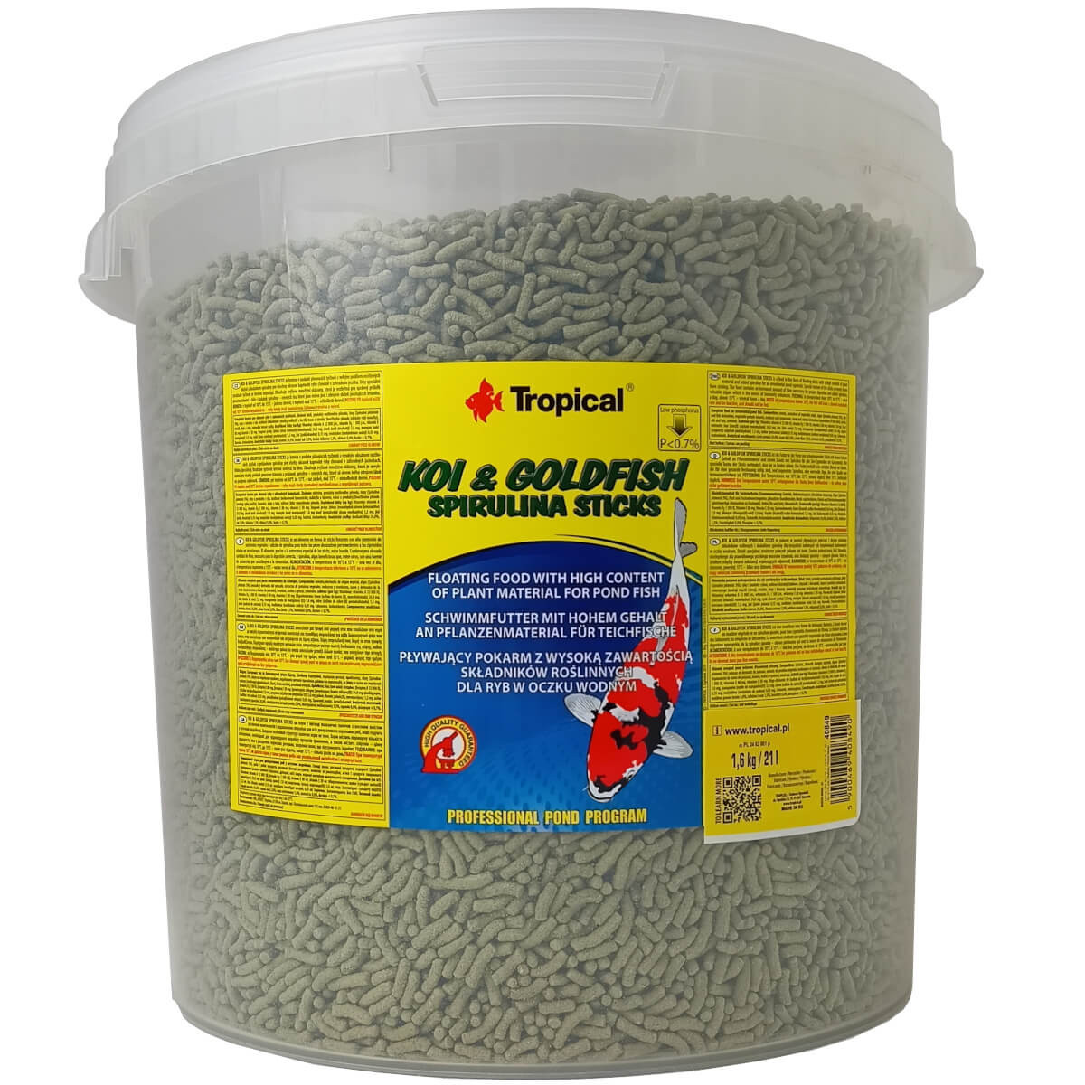 Tropical Koi&Goldfish Spirulina Sticks 21L - 1,6kg Pokarm dla ryb