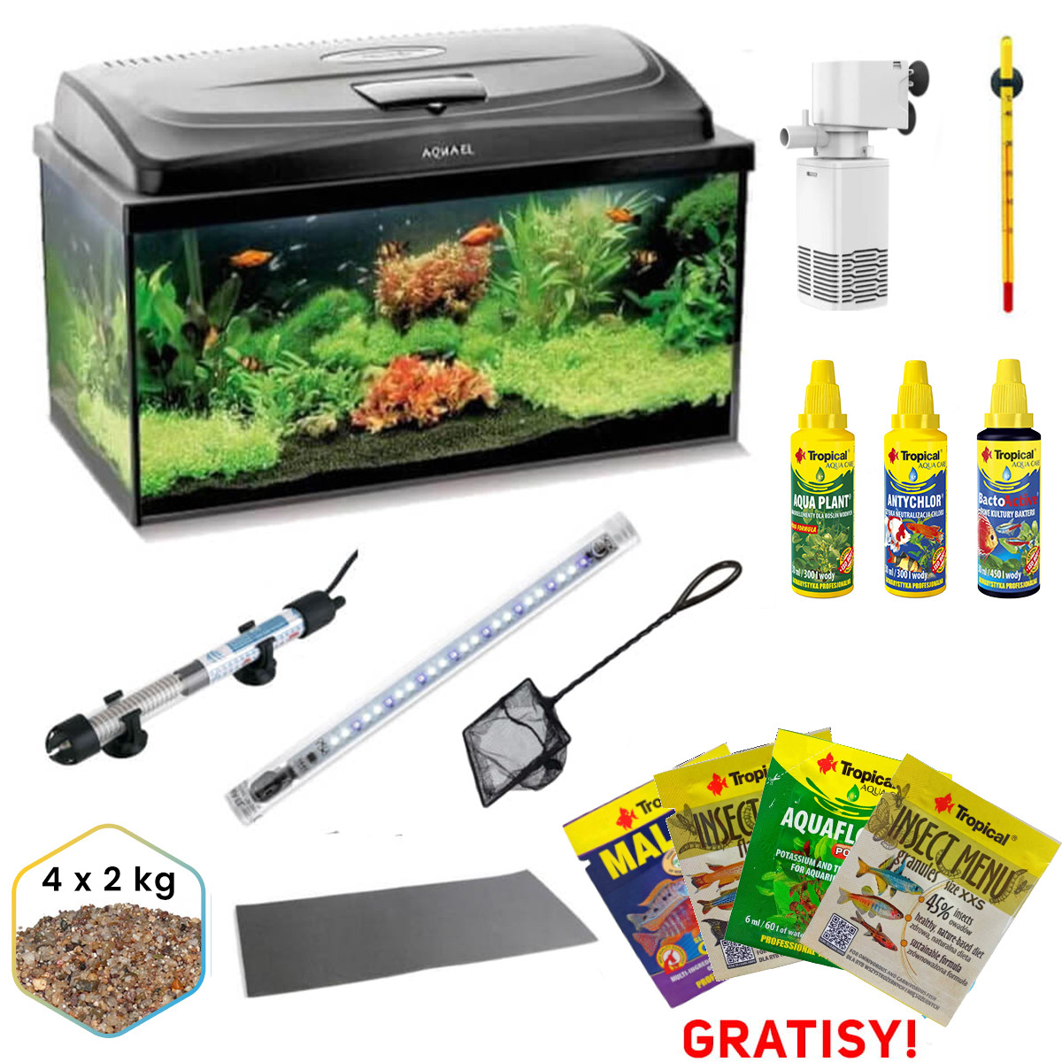 Akwarium 60 LED D&N proste 54L + full wyposażenie - V5 + gratisy
