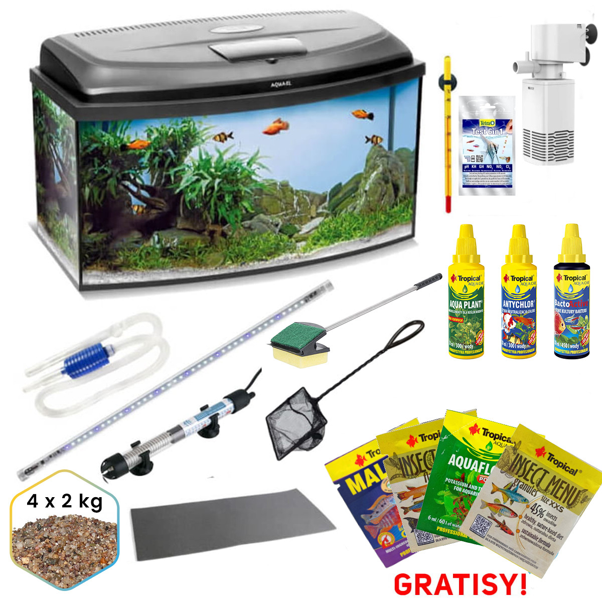 Akwarium 60 LED D&N profil 45L + wyposażenie kompletne - V6 + gratisy