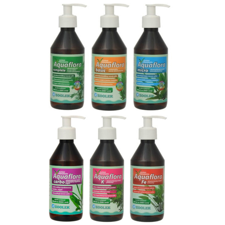 Zoolek Zestaw nawozów Aquaflora - Basic, Complete, Micro, Carbo, K, Fe 6x250ml 